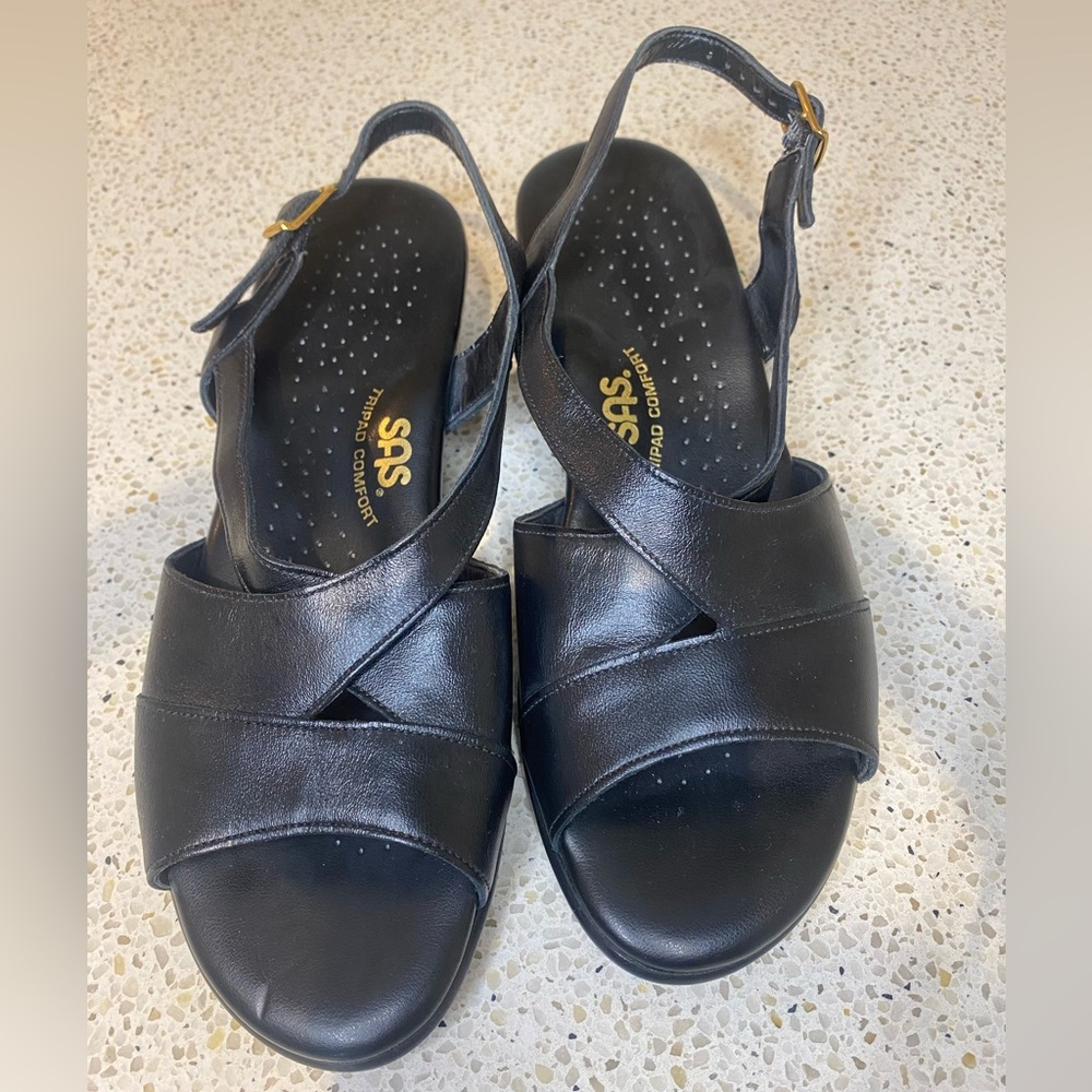 SAS Women's Black Leather Slingback Sandals - 7.5